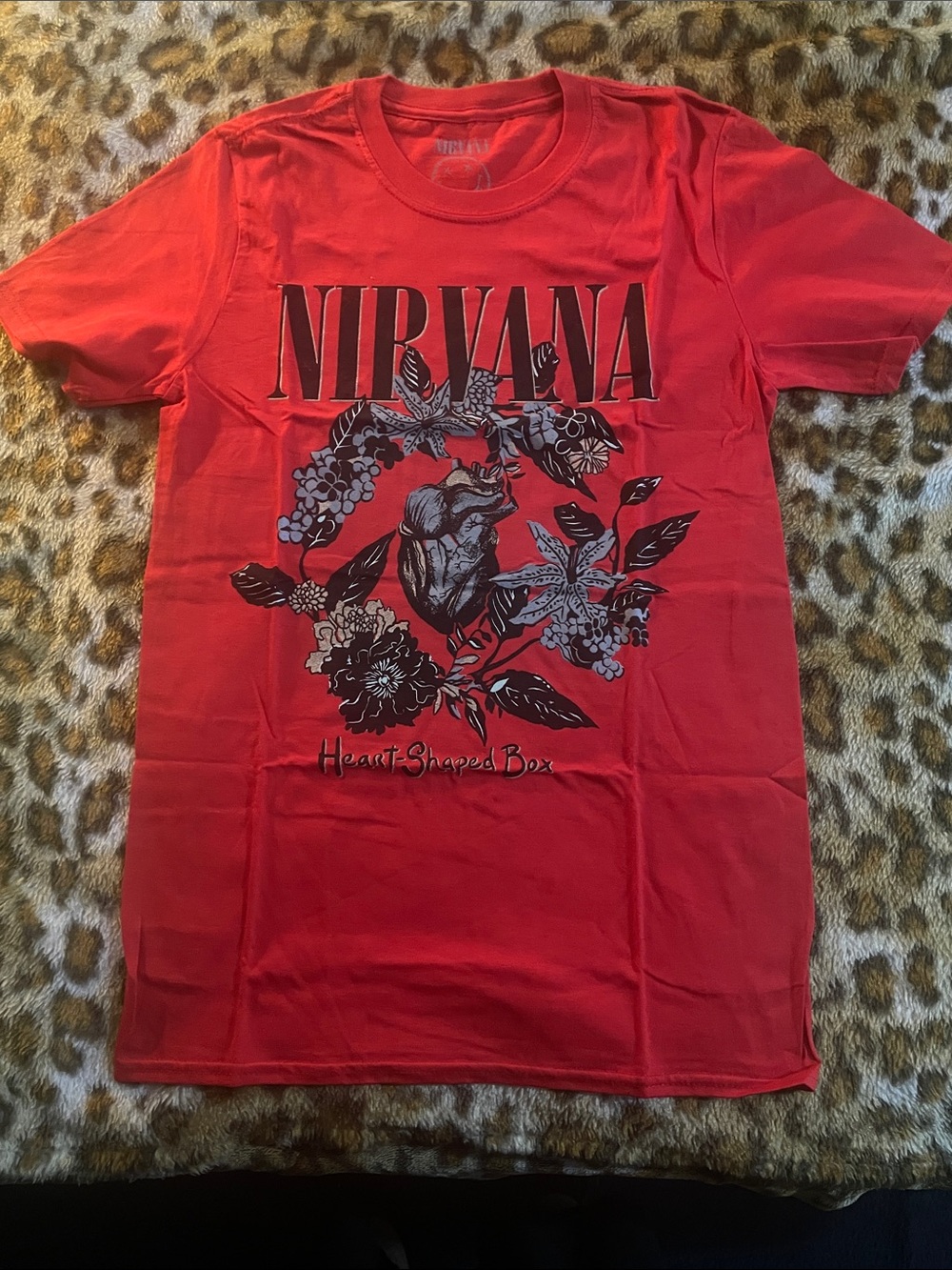 NIRVANA Red Heart-Shaped Box Floral Graphic Tee
